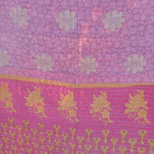 Kantha Quilt Pink Flowers 54" x 84" Premium 3 Layer Cotton Handmade K120.